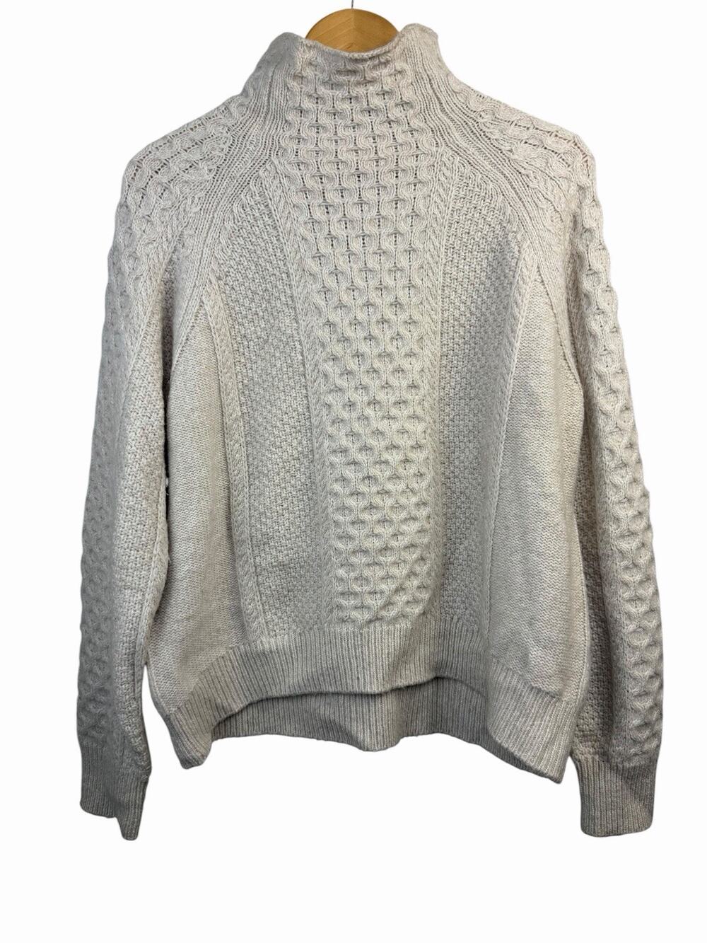 Vince Cashmere Wool Sweater S Cream Tan Waffle Knit Mock Neck Pullover Boxy